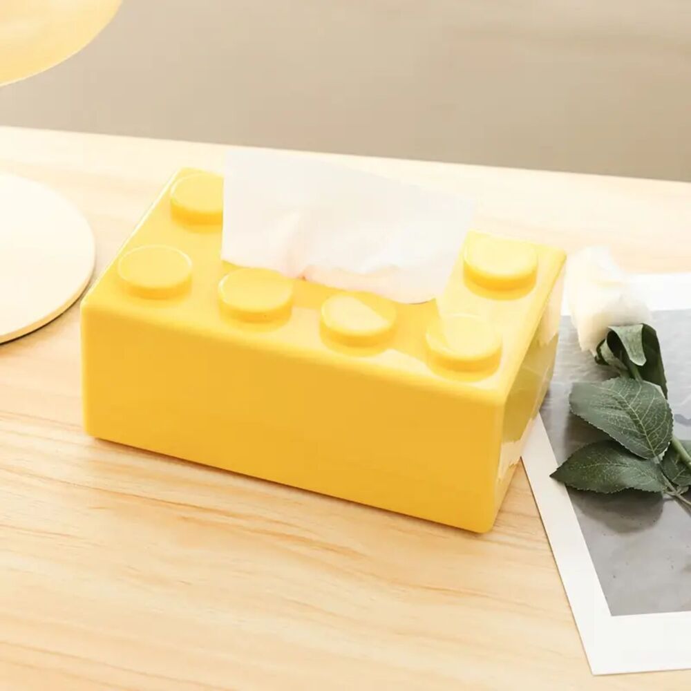Yellow Building Block Tissue Box - Toy Brick Design Home Decor for Kids’ Rooms